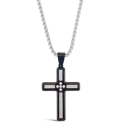Stainless Steel Cubic Zirconia Silver Cross Necklace 150159