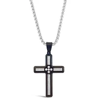 Stainless Steel Cubic Zirconia Silver Cross Necklace 150159
