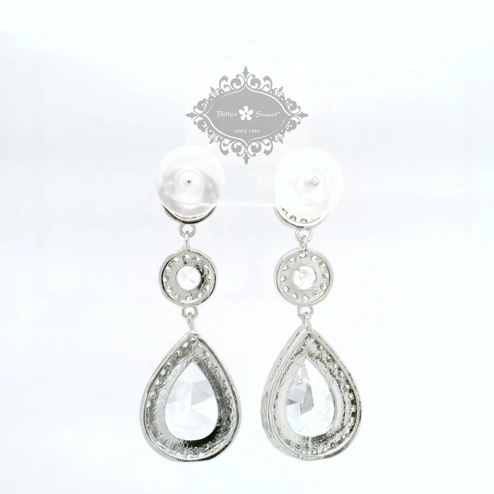 Bridal Silver Tear Drop Halo  Cubic Zirconia Earrings 155158