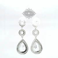 Bridal Silver Tear Drop Halo  Cubic Zirconia Earrings 155158