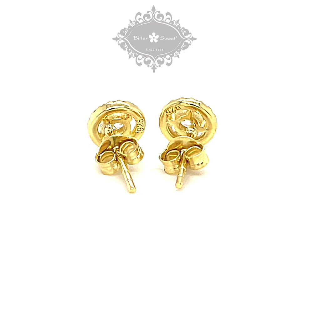 Gold Plated Sterling Silver Round Cubic Zirconia Earrings 144329