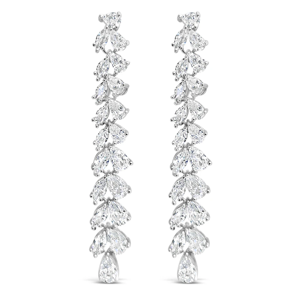 Bridal  Silver Tear Drop Long   Cubic Zirconia Earrings 155162