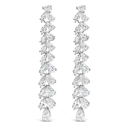Bridal  Silver Tear Drop Long   Cubic Zirconia Earrings 155162
