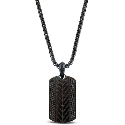 Stainless Steel Cubic Zirconia Tag Black Necklace