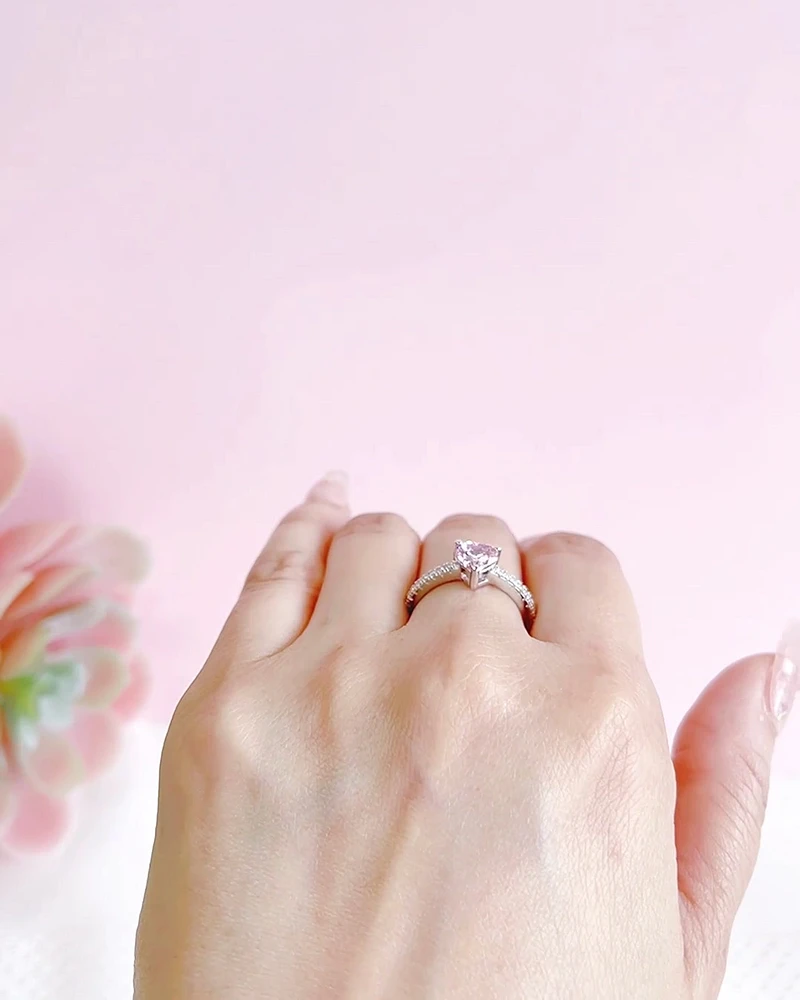 Sterling Silver Heart Pink Cubic Zirconia Ring 151777