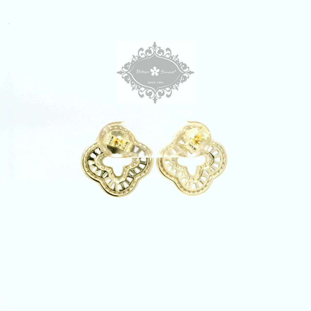 Yellow Gold Plated Sterling Silver Cover baguette Cubic Zirconia Earrings 155059
