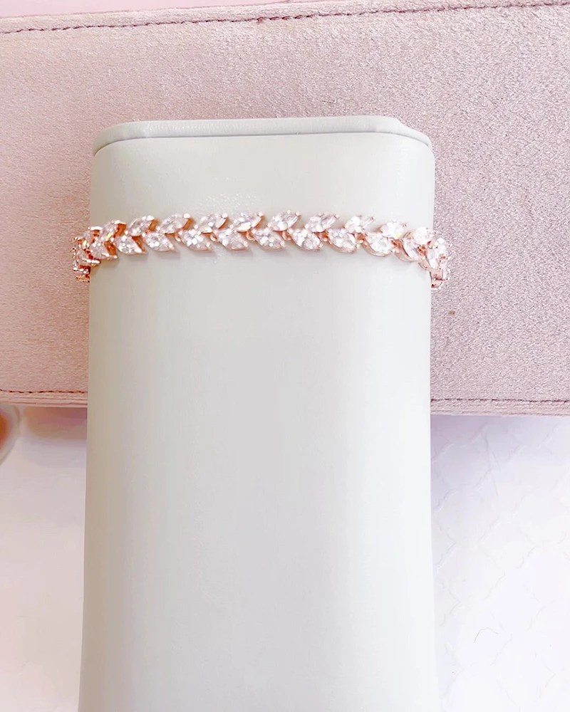 Bridal Rose Gold Cubic Zirconia Marquise Leaf  Bracelet 155187