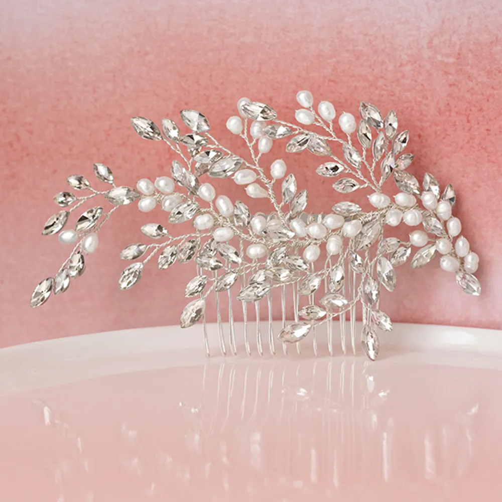 Bridal Silver Pearl Hair Comb 129575
