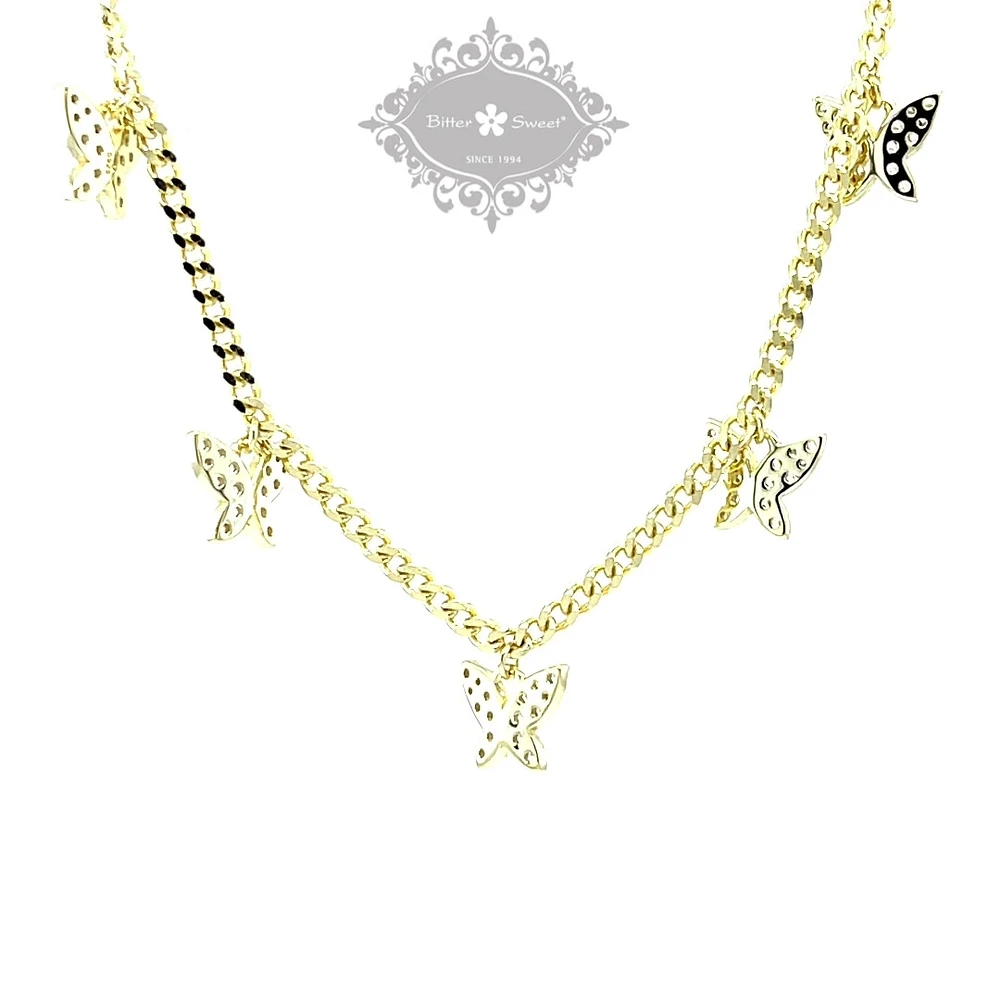 Gold Plated Sterling Silver Cubic Zirconia Butterfly Necklace