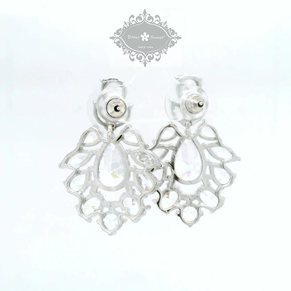 Bridal  Silver Tear Drop Jewel Cubic Zirconia Earrings 155177