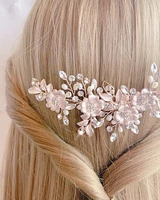 Bridal Rosegold Flower Pearl Hair Clip 152434