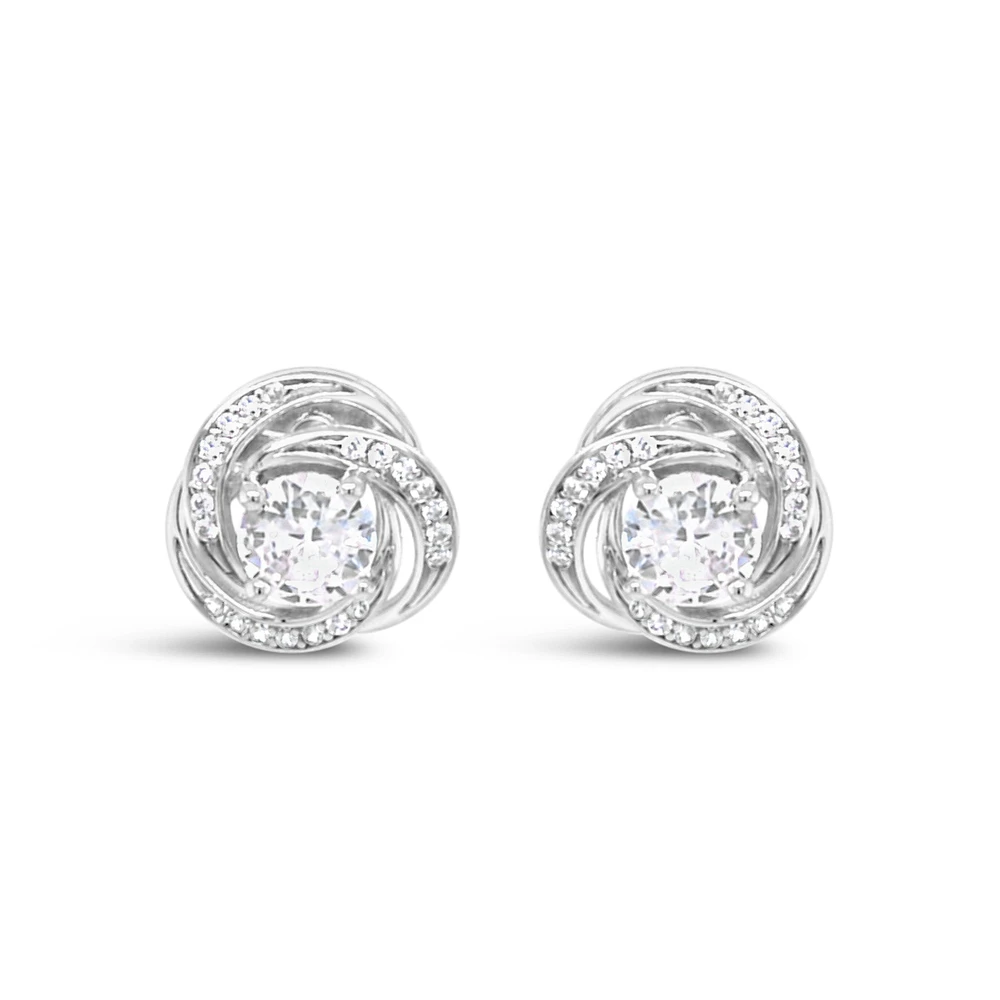 Sterling Silver  Round Twist Cubic Zirconia Earrings 155049