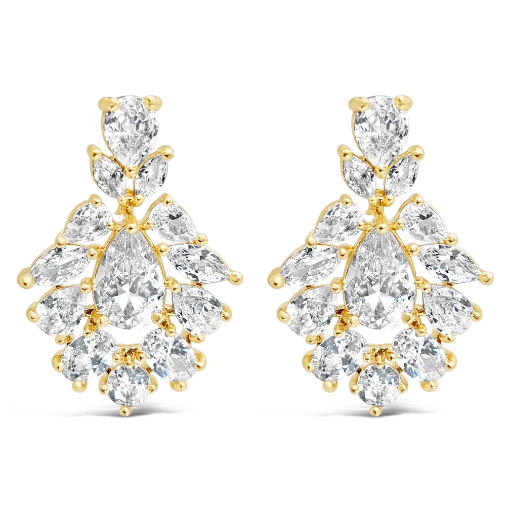 Bridal  Gold Tear Drop Jewel Cubic Zirconia Earrings 155178
