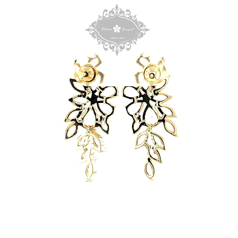 Bridal Gold Cubic Zirconia Floral Drop Earrings 142869