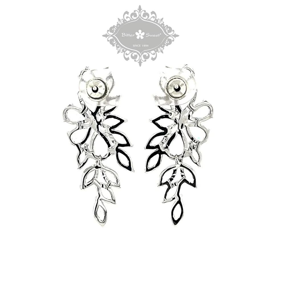 Bridal Silver Cubic Zirconia Floral Drop Earrings 142871