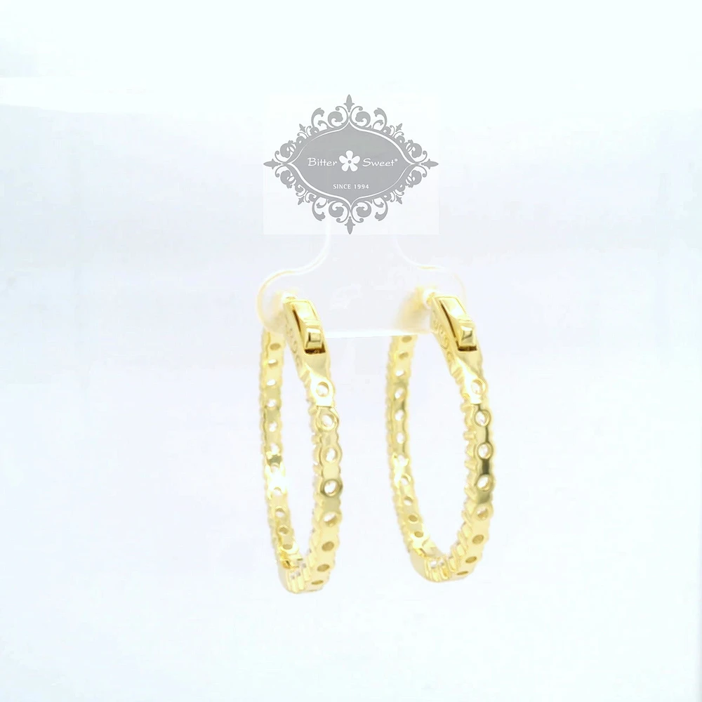 Yellow Gold Plated Sterling Silver  Cubic Zirconia Round Hoop Earring 155073