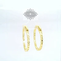 Yellow Gold Plated Sterling Silver  Cubic Zirconia Round Hoop Earring 155073