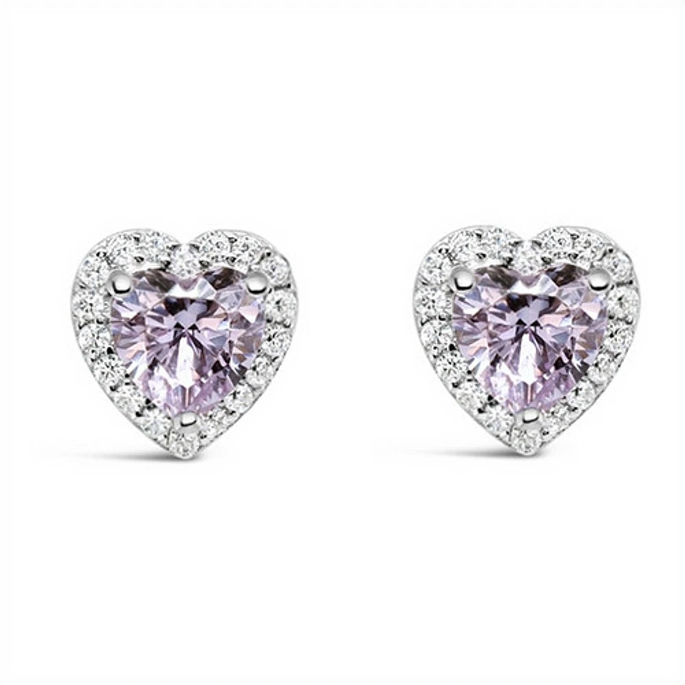 Sterling Silver Lavender Heart Cubic Zirconia Earrings 153556