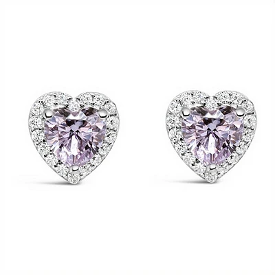 Sterling Silver Lavender Heart Cubic Zirconia Earrings 153556