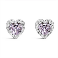Sterling Silver Lavender Heart Cubic Zirconia Earrings 153556