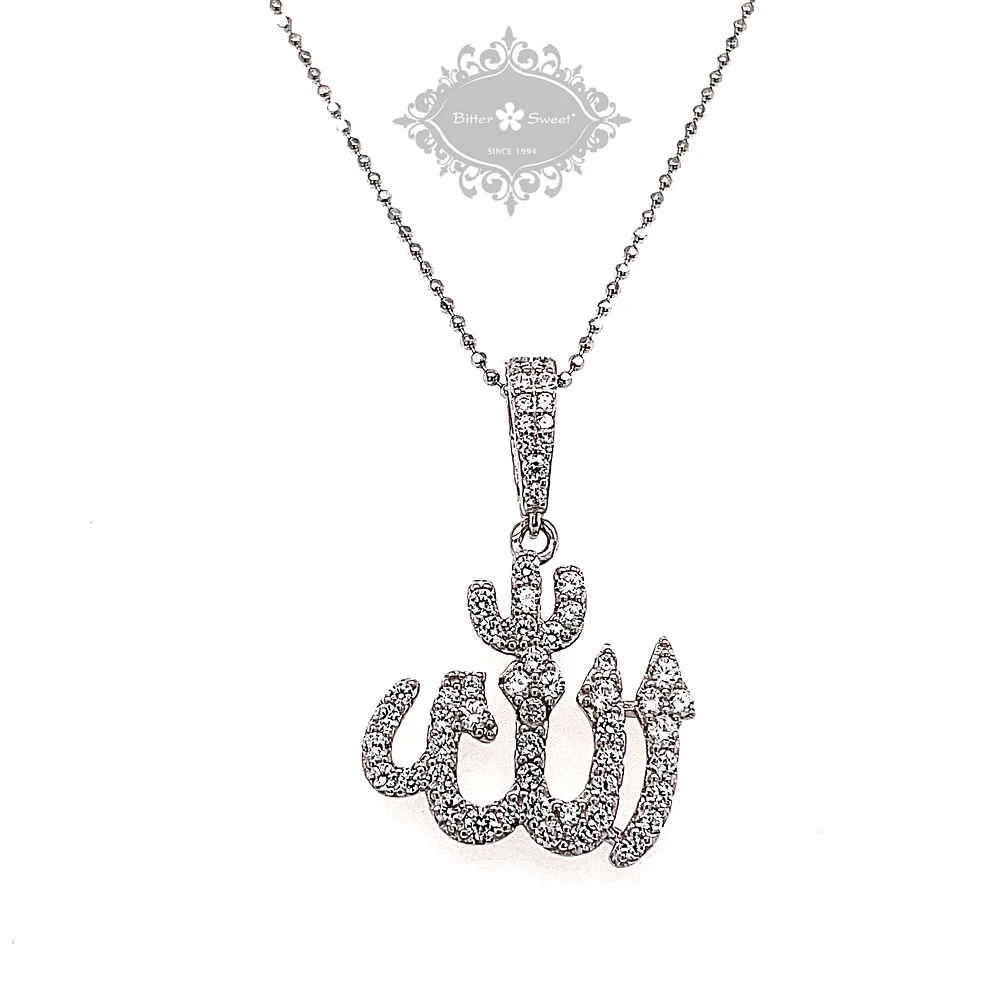 Sterling Silver Cubic Zirconia Allah Necklace 142548