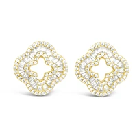 Yellow Gold Plated Sterling Silver Cover baguette Cubic Zirconia Earrings 155059