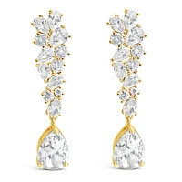 Bridal  Gold Tear Drop Cluster  Long  Cubic Zirconia Earrings 155182