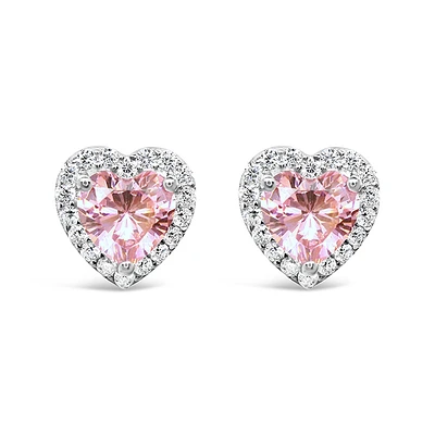 Sterling Silver Pink Heart Cubic Zirconia Earrings