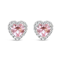 Sterling Silver Pink Heart Cubic Zirconia Earrings