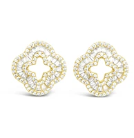 Yellow Gold Plated Sterling Silver Cover baguette Cubic Zirconia Earrings 155059
