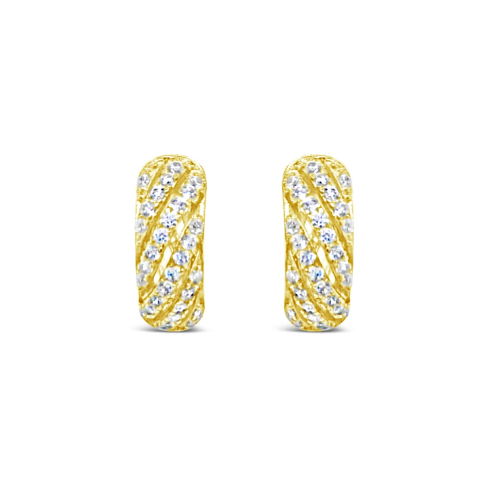 Yellow Gold Plated Sterling Silver Cubic Zirconia Pave Twist Huggies 155075