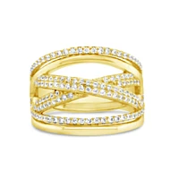 Yellow Gold Plated Sterling Silver Multiline Cubic Zirconia Ring 155016