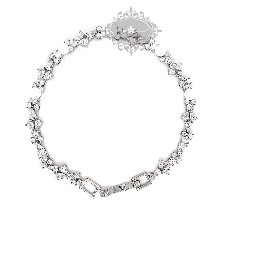Bridal Silver Pearl Cubic Zirconia Bracelet 145923
