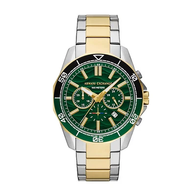 Armani Exchange Two-Tone Chronograph Watch Green Dial AX1966 154689