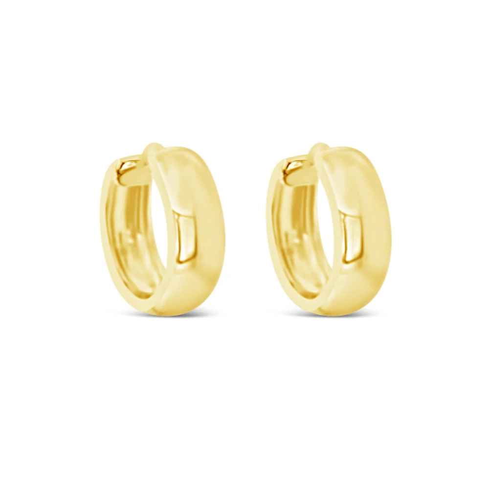 Yellow Gold Plated Sterling Silver  Round Plain Huggies Earrings 155079