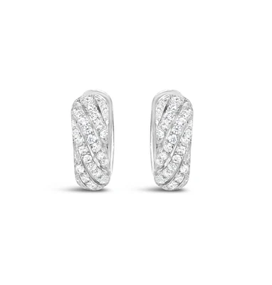 Sterling Silver  Cubic Zirconia Round Pave Twist Huggies Earrings 155074