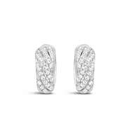Sterling Silver  Cubic Zirconia Round Pave Twist Huggies Earrings 155074