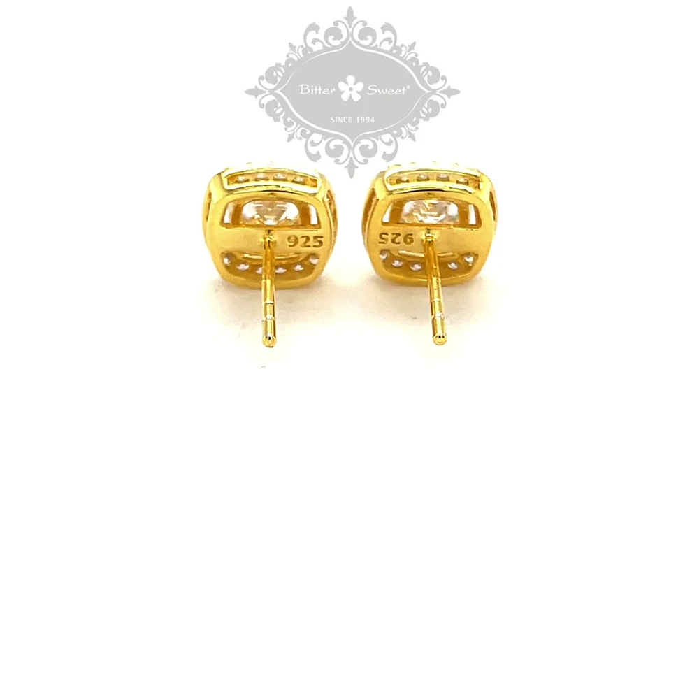 Gold Plated Sterling Silver Cubic Zirconia Square Stud 143466