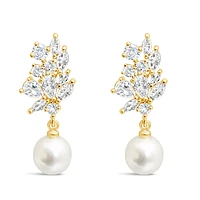 Bridal  Gold Tear Drop Pearl   Cubic Zirconia Earrings 155163
