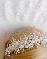 Bridal Silver Flower Pearl Wire Headband 152453
