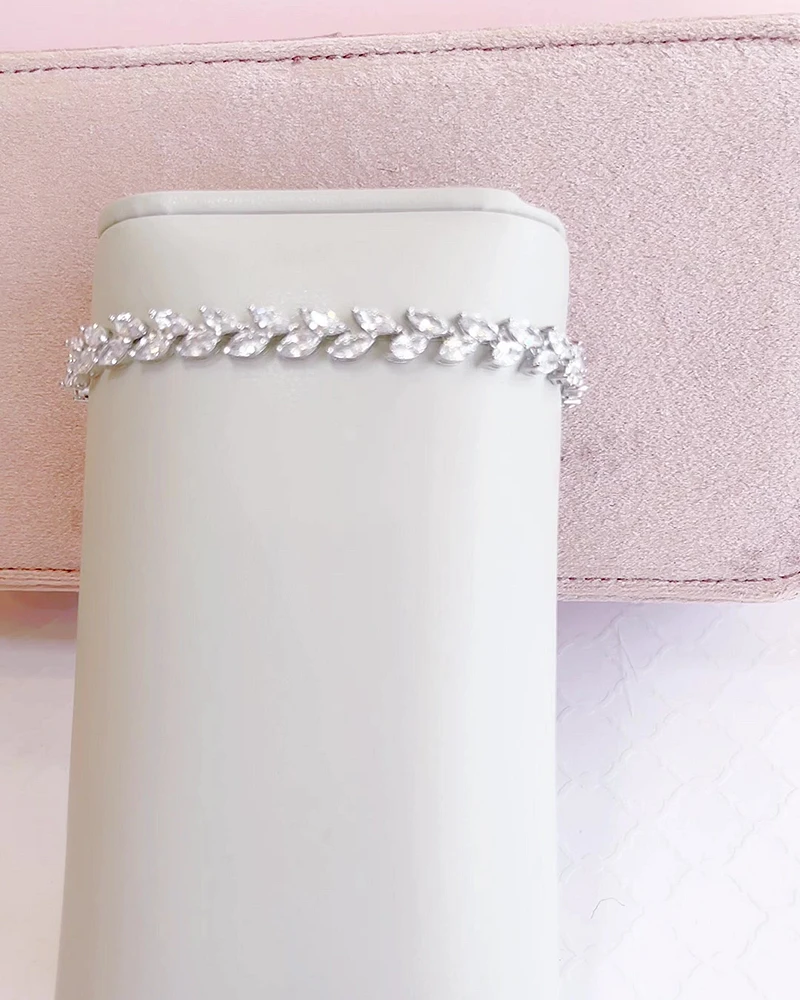 Bridal Silver Cubic Zirconia Marquise Leaf  Bracelet 155185