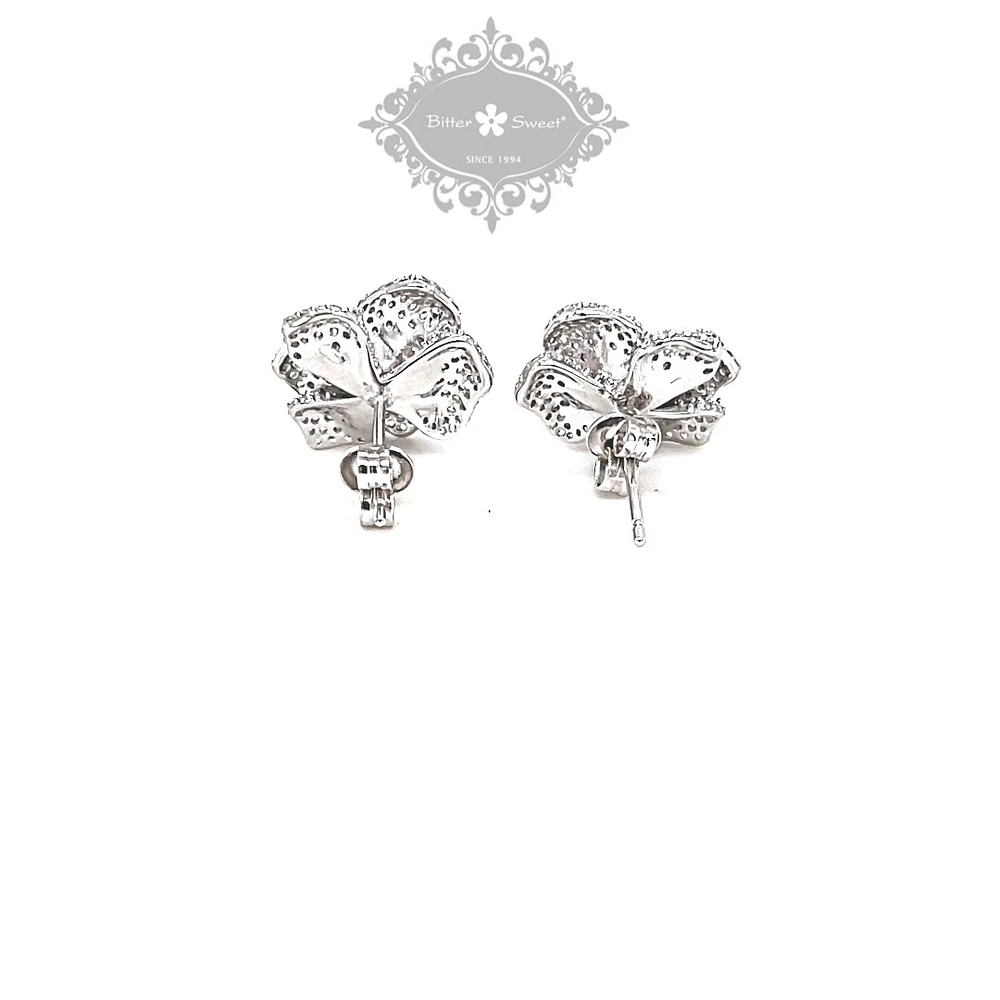 Sterling Silver Heart Cubic Zirconia Flower Earrings 151974