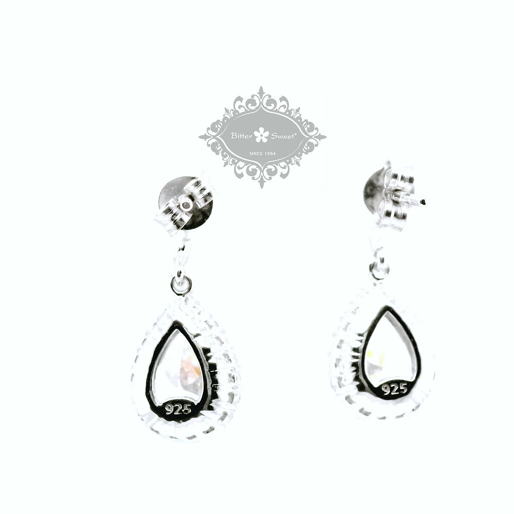 Sterling Silver Teardrop Cubic Zirconia Drop Earrings 122012