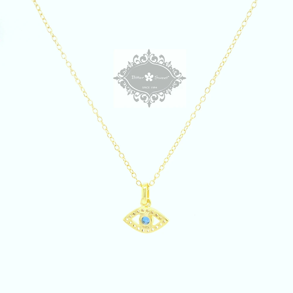 Gold Plate Sterling Silver Cubic Zirconia Evil Eye Necklace 143505