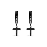 Stainless Steel Cubic Zirconia Black Cross Huggie Earrings 150105