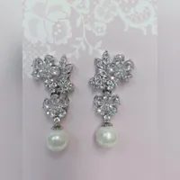 Bridal Pearl Cubic Zirconia Drop Earrings 145901