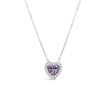 Sterling Silver flower Cubic Zirconia Heart Lavender Necklace 153554