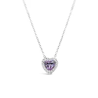 Sterling Silver flower Cubic Zirconia Heart Lavender Necklace 153554