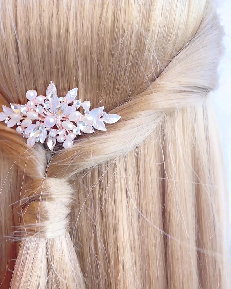 Bridal Rosegold Crystal Pearl Hair Comb