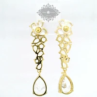 Bridal  Gold Tear Drop Cluster  Long  Cubic Zirconia Earrings 155182